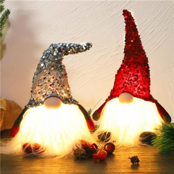 Lighted Christmas Gnome Set Scandinavian Tomte Plush Elf Tabletop Holiday Decor - Picture 1 of 7